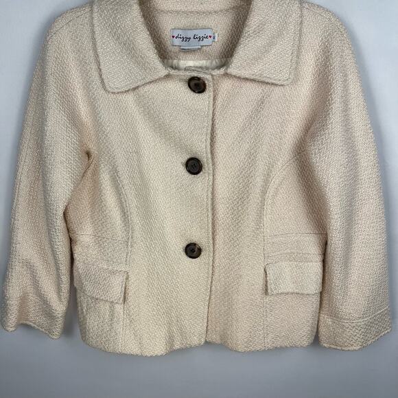 DIZZY LIZZY | Cream Woven Y2K Wool Blend Short Pea Coat | Women's XL - Picture 2 of 8